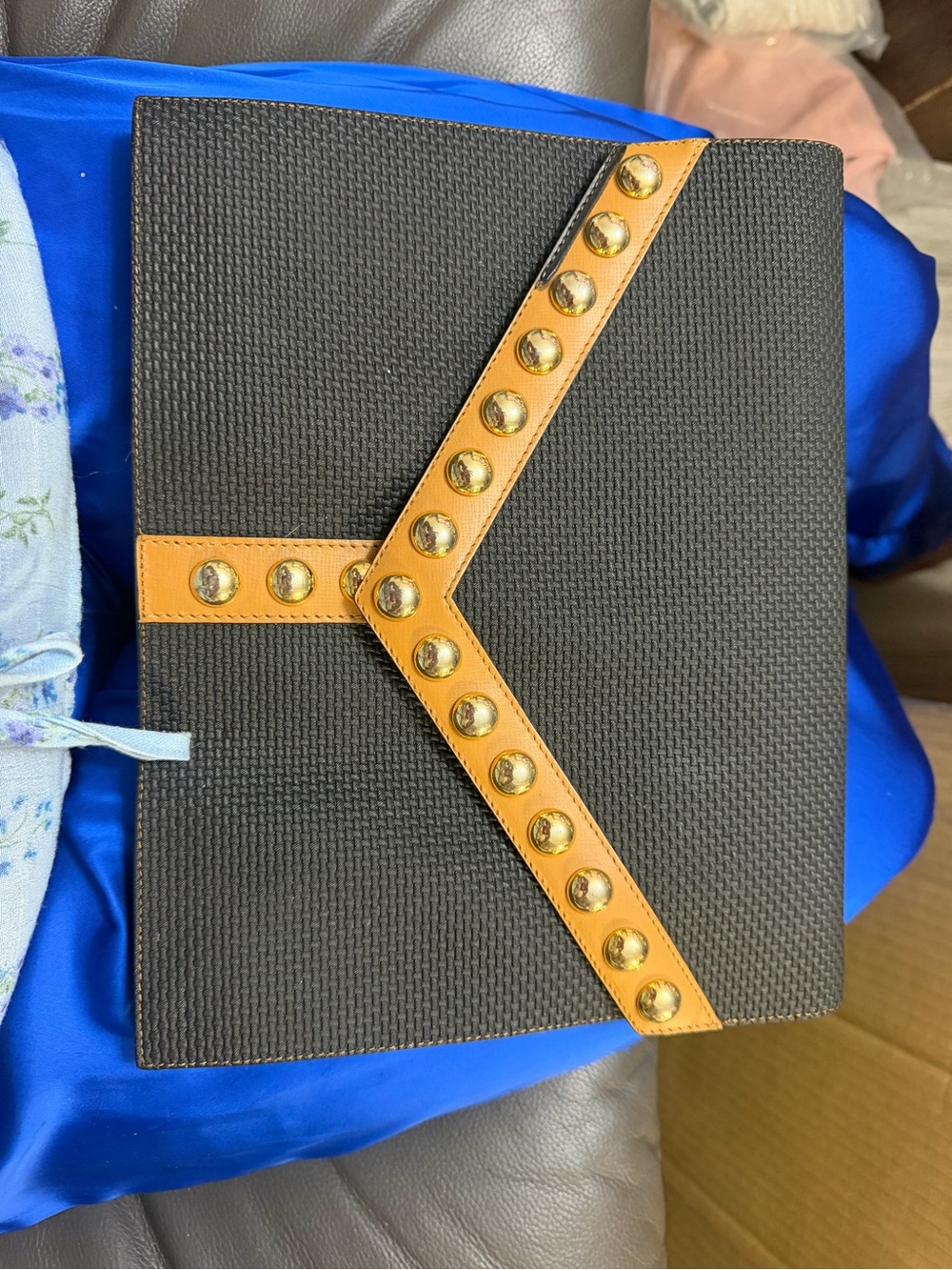 Yves Saint Lauren Black and Tan Studded Men's Crossbody Bag